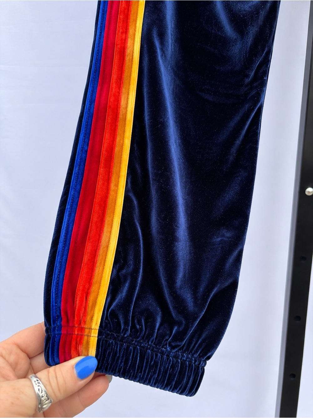 Aviator Nation Classic Velvet Sweatpants Rainbow 5-Stripe Velour Joggers Size S - Picture 7 of 9